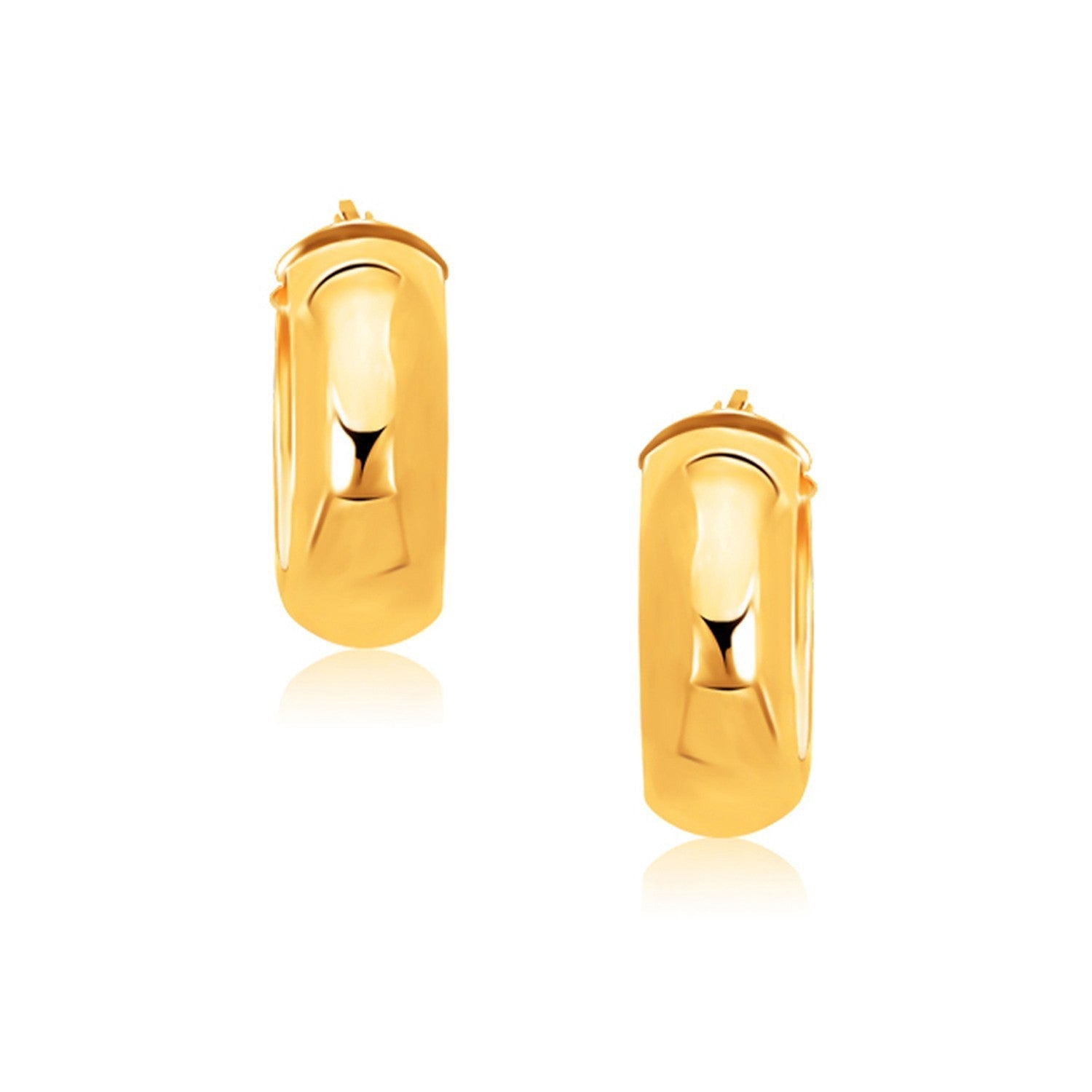 14k Yellow Gold Wide Medium Hoop Earrings with Snap Lock Bids.com