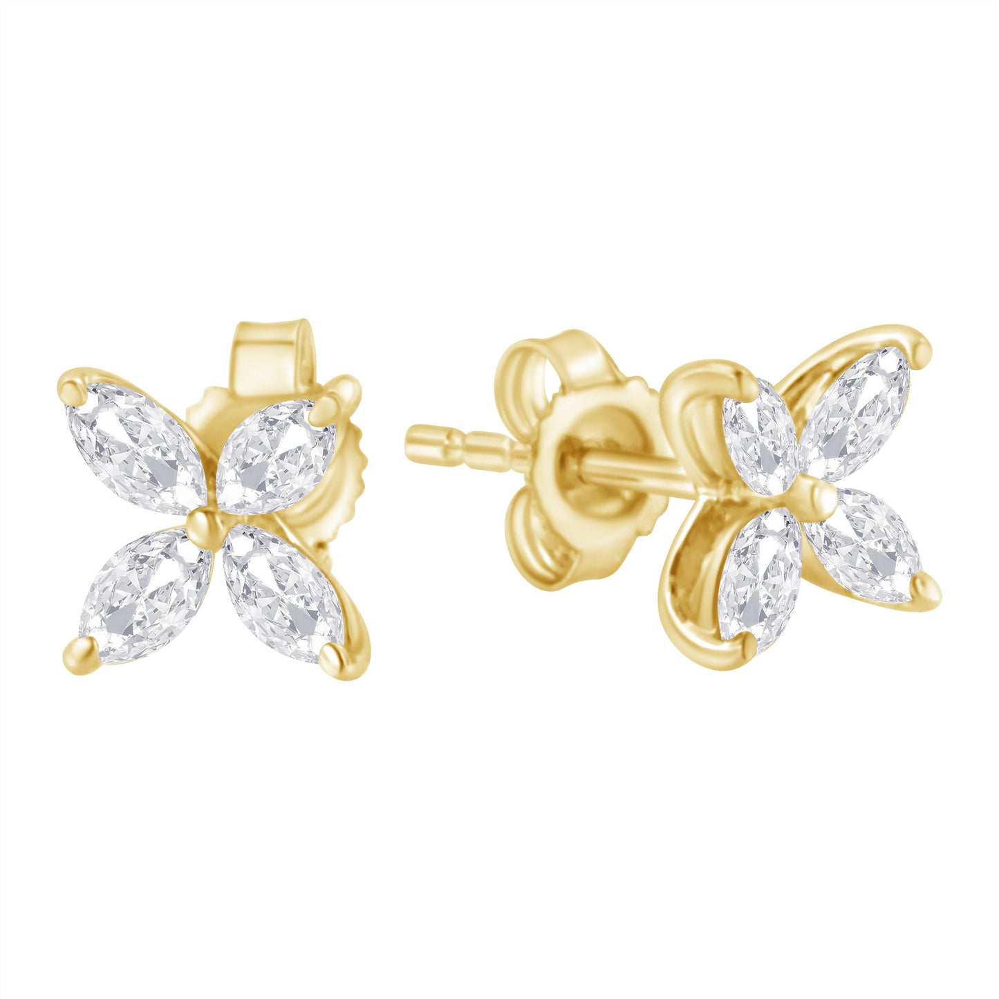 14K White Gold 1/2 Cttw Marquise Diamond 8 Stone Floral Leaf Stud Earrings (H-I Color, SI1-SI2 Clarity) Bids.com
