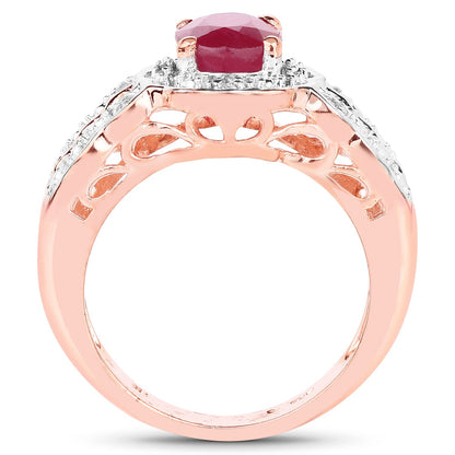14K Rose Gold Plated 1.67 Carat Glass Filled Ruby and White Topaz .925 Sterling Silver Ring Bids.com