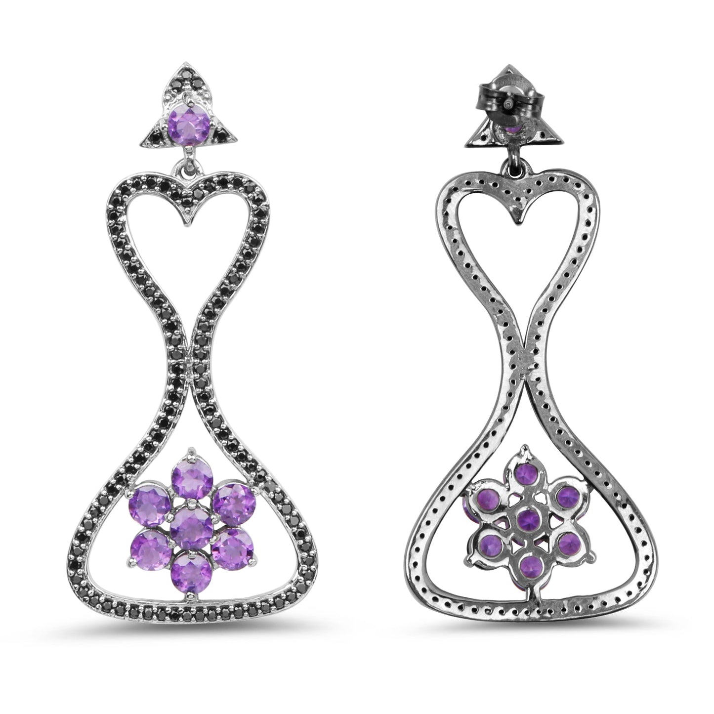 6.31 Carat Genuine Amethyst & Black Spinel .925 Sterling Silver Earrings Bids.com