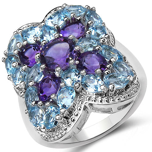5.53 Carat Genuine Amethyst & Blue Topaz .925 Sterling Silver Ring Bids.com