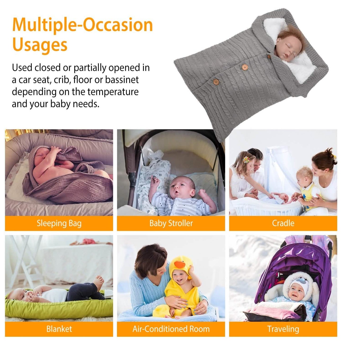 Baby Knit Swaddle Blanket Wrap with Buttons DailySale