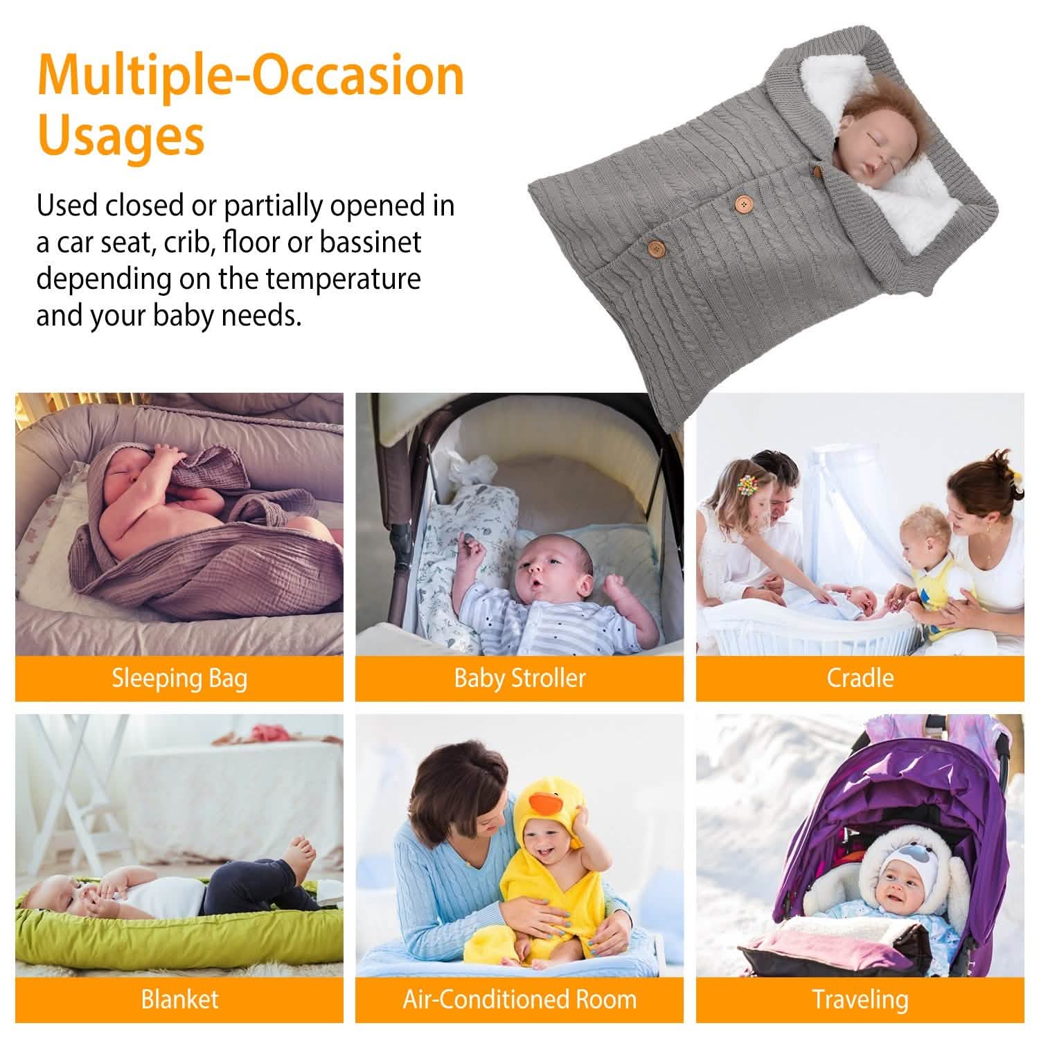 Baby Knit Swaddle Blanket Wrap with Buttons DailySale