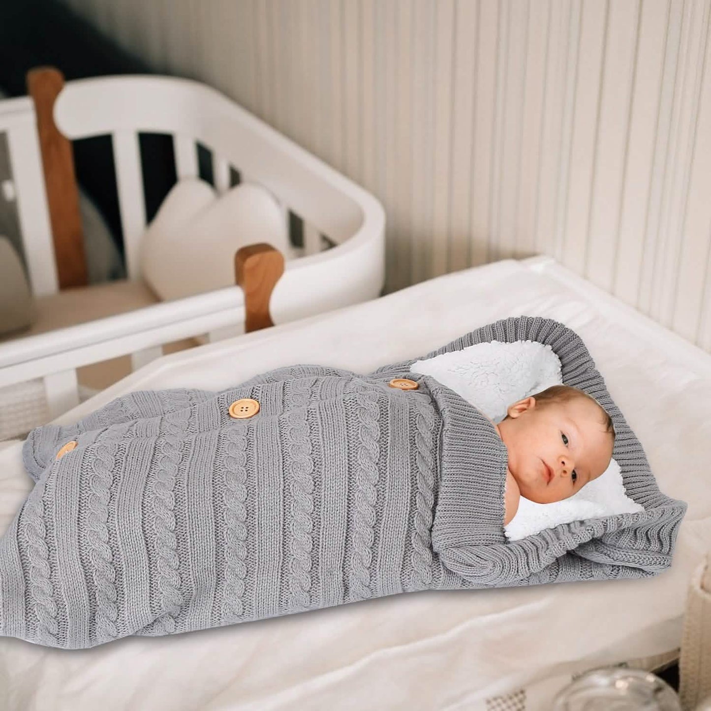 Baby Knit Swaddle Blanket Wrap with Buttons DailySale
