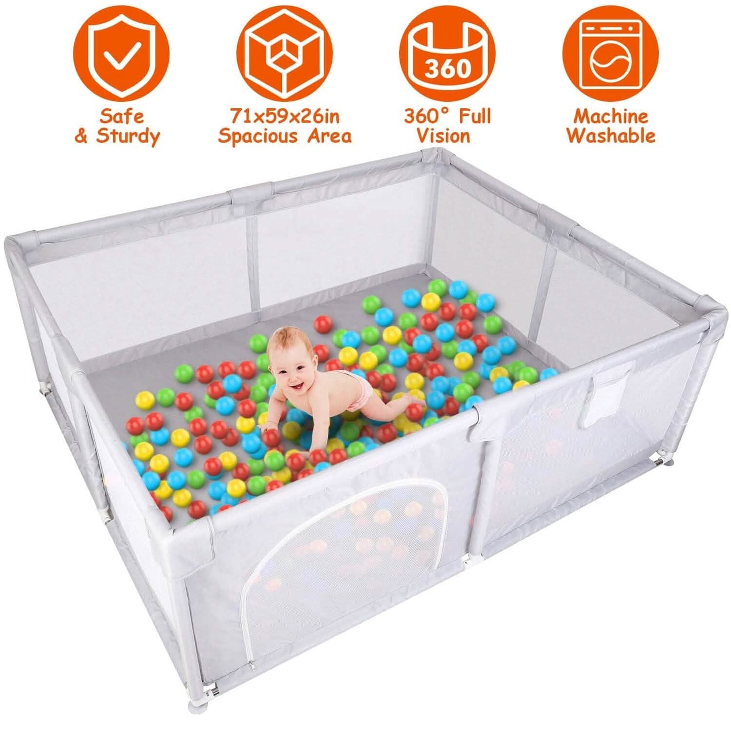 Baby Playpen with Anti-Suction Base Zipper Door DailySale