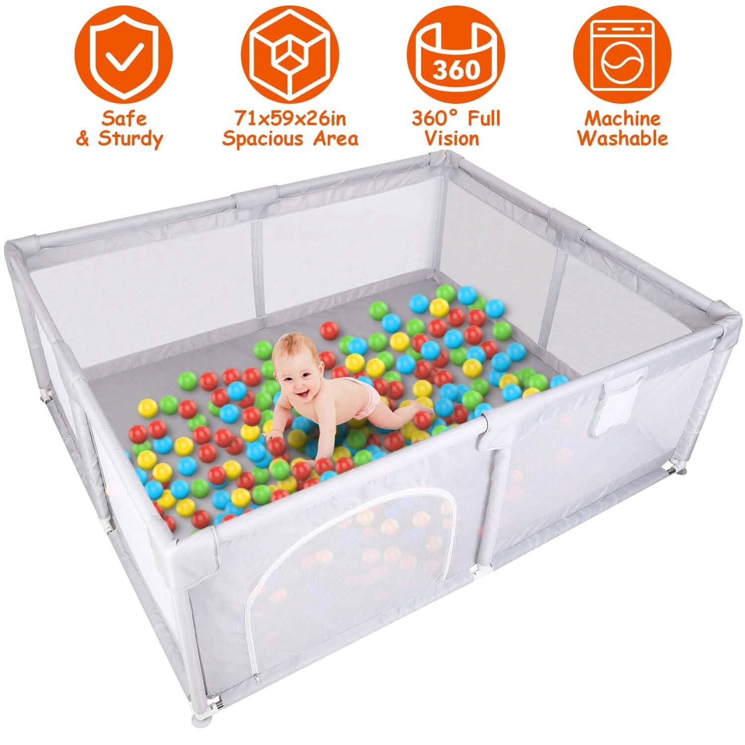 Baby Playpen with Anti-Suction Base Zipper Door DailySale