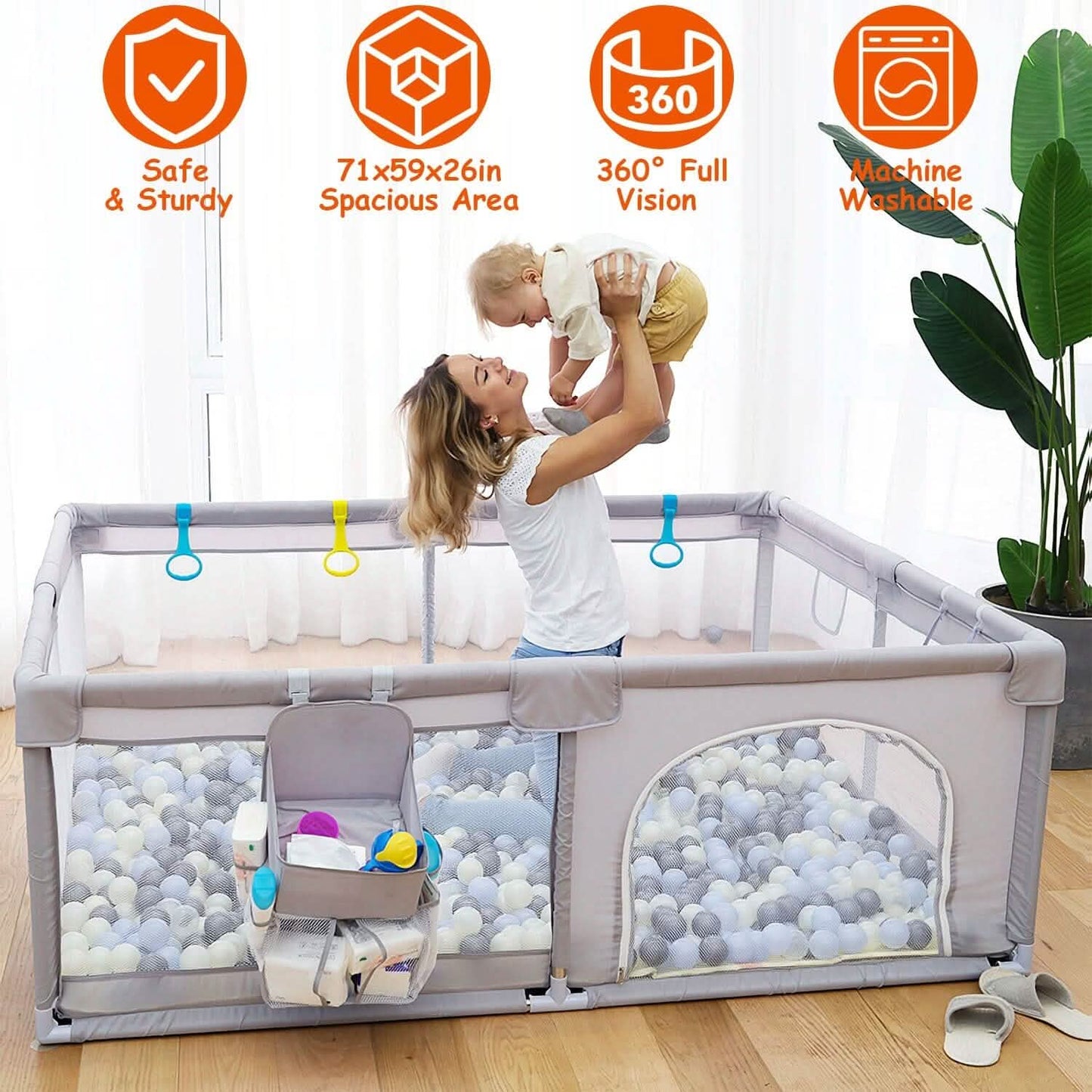 Baby Playpen with Anti-Suction Base Zipper Door DailySale