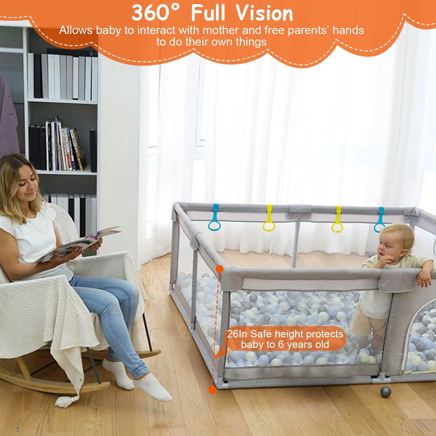Baby Playpen with Anti-Suction Base Zipper Door DailySale