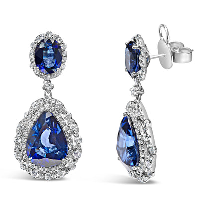 18K White Gold Blue Sapphire 2 3/4 Cttw Diamond Halo Drop Dangle Earring (G-H Color, SI1-SI2 Clarity) Bids.com