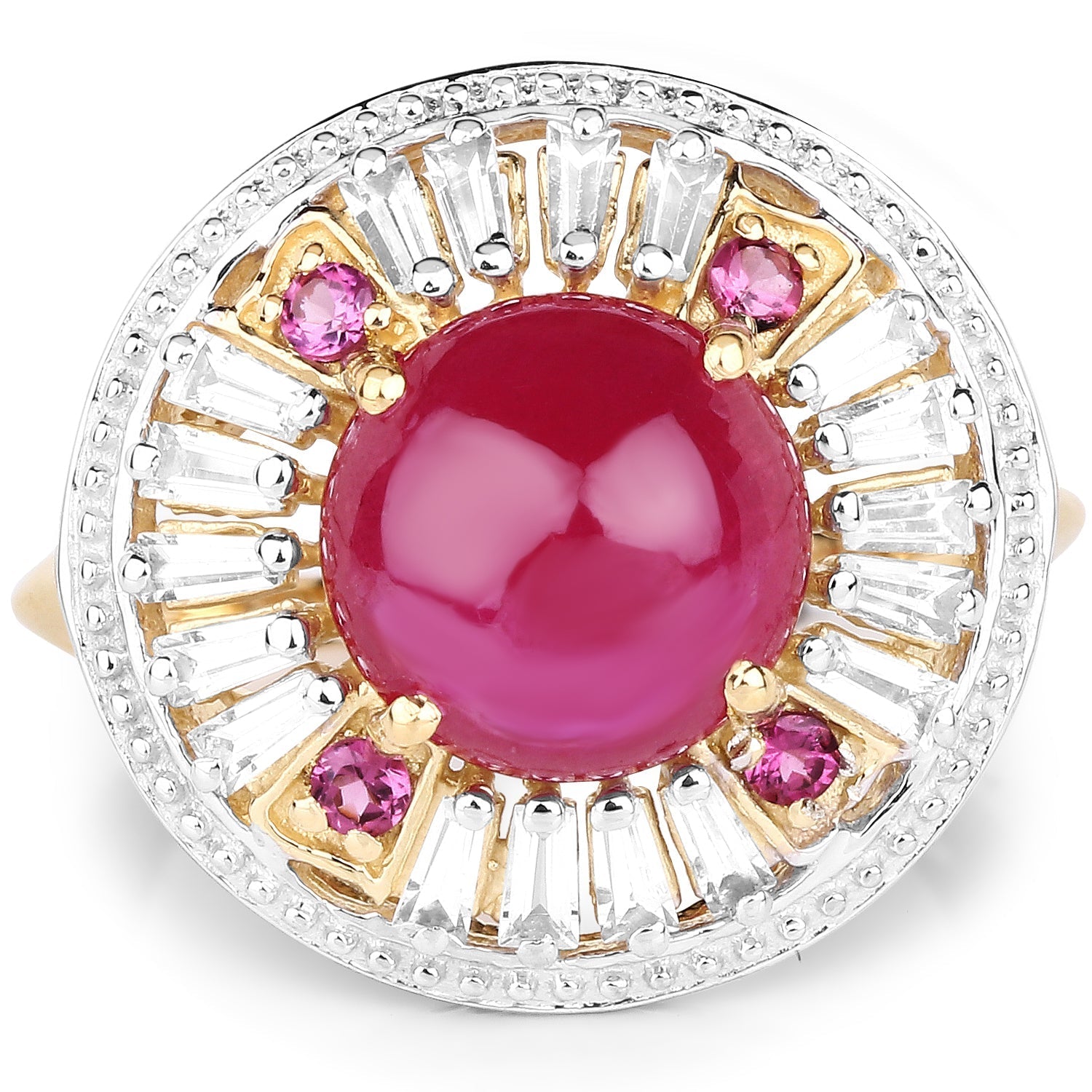 14K Yellow Gold Plated 8.91 Carat Genuine Glass Filled Ruby, Rhodolite & White Topaz .925 Sterling Silver Ring Bids.com