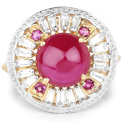 14K Yellow Gold Plated 8.91 Carat Genuine Glass Filled Ruby, Rhodolite & White Topaz .925 Sterling Silver Ring Bids.com