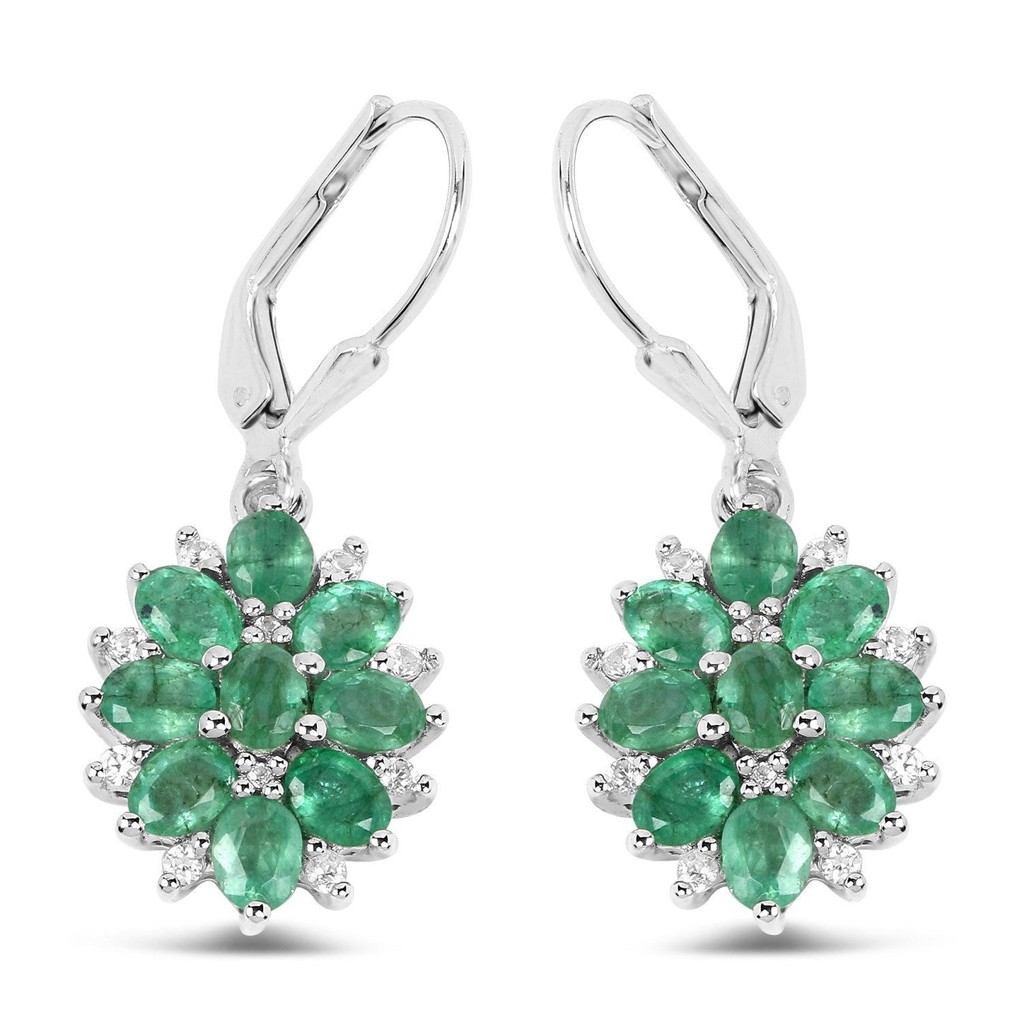 3.04 Carat Genuine Zambian Emerald and White Zircon .925 Sterling Silver Earrings Bids.com