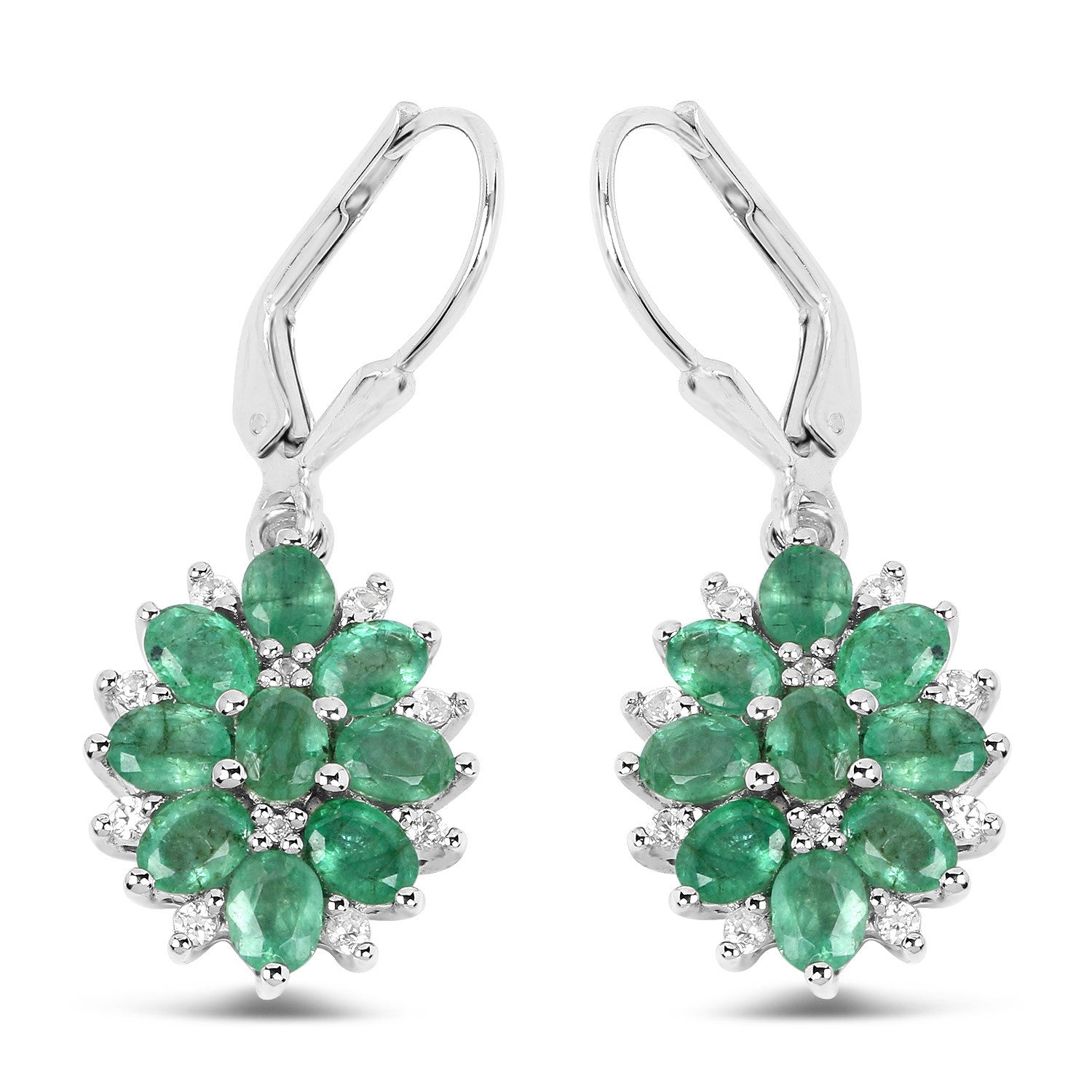 3.04 Carat Genuine Zambian Emerald and White Zircon .925 Sterling Silver Earrings Bids.com