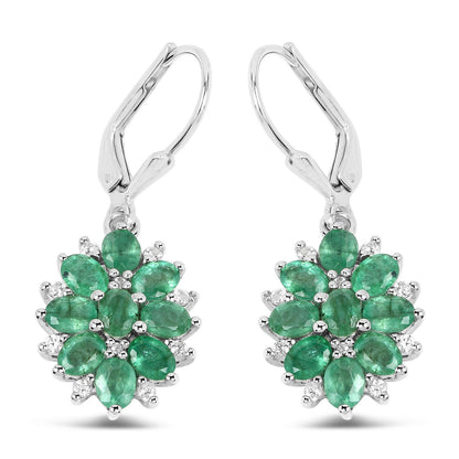 3.04 Carat Genuine Zambian Emerald and White Zircon .925 Sterling Silver Earrings Bids.com