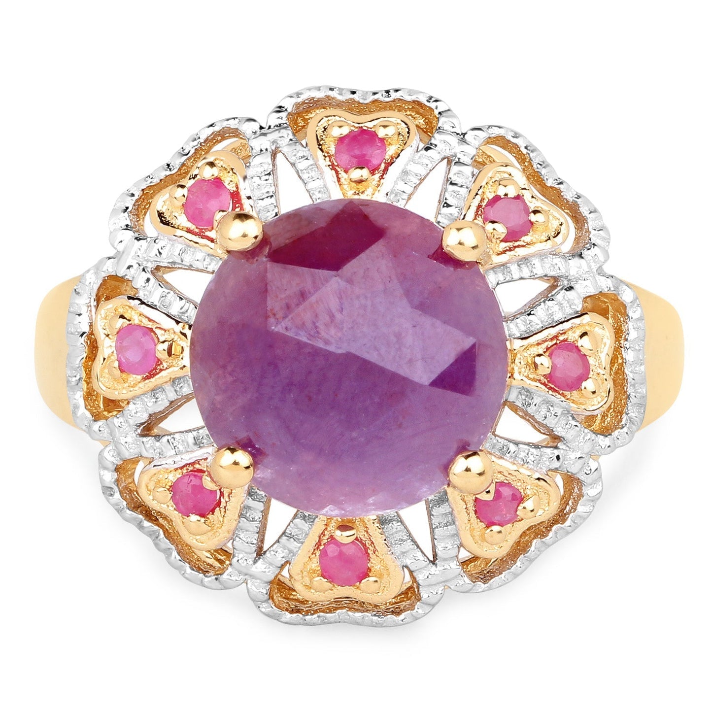 14K Yellow Gold Plated 5.55 Carat Genuine Pink Sapphire & Ruby .925 Sterling Silver Ring Bids.com