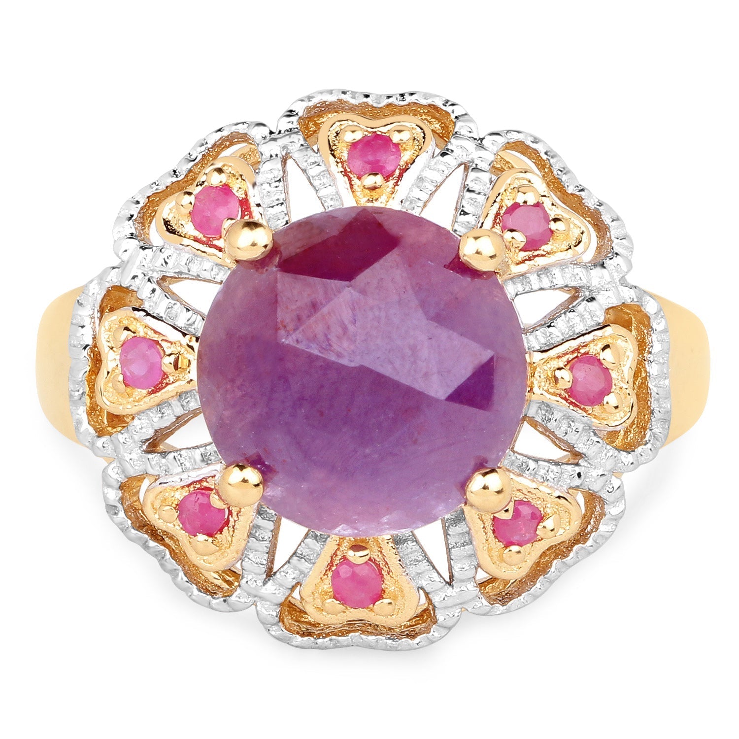 14K Yellow Gold Plated 5.55 Carat Genuine Pink Sapphire & Ruby .925 Sterling Silver Ring Bids.com