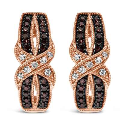 10K Rose Gold 1/3 Cttw White and Brown Diamond Milgrain Criss Cross J-Hoop Earrings (I-J Color, I1-I2 Clarity) Bids.com