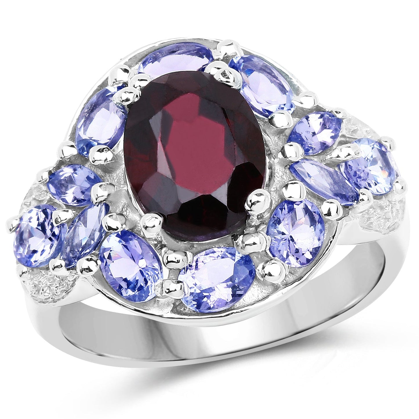 4.20 Carat Genuine Garnet, Tanzanite & White Topaz .925 Sterling Silver Ring Bids.com