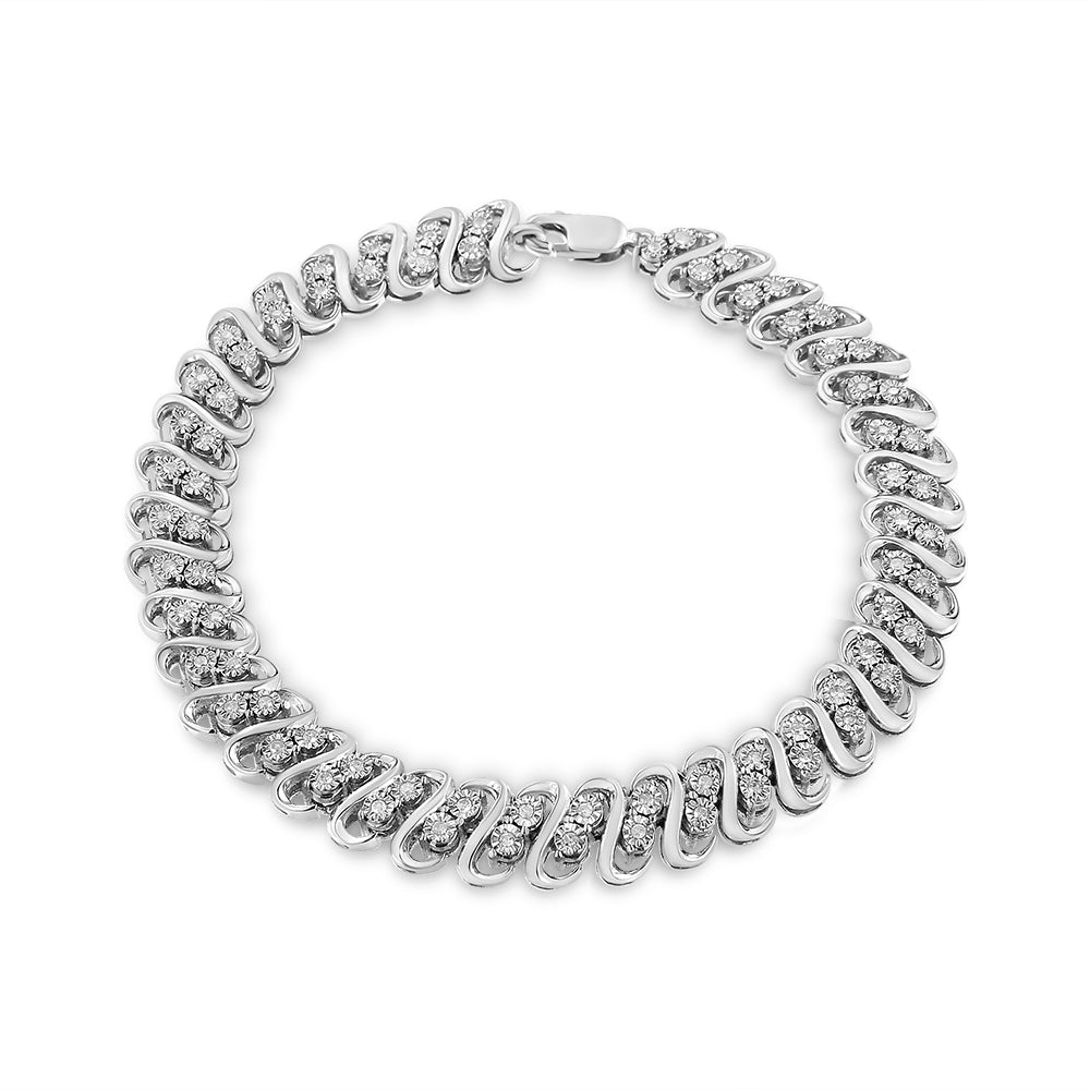.925 Sterling Silver 1/2 Cttw Diamond Double Row S-Link Bracelet (I-J Color, I2-I3 Clarity) - 7.5" Inches Bids.com