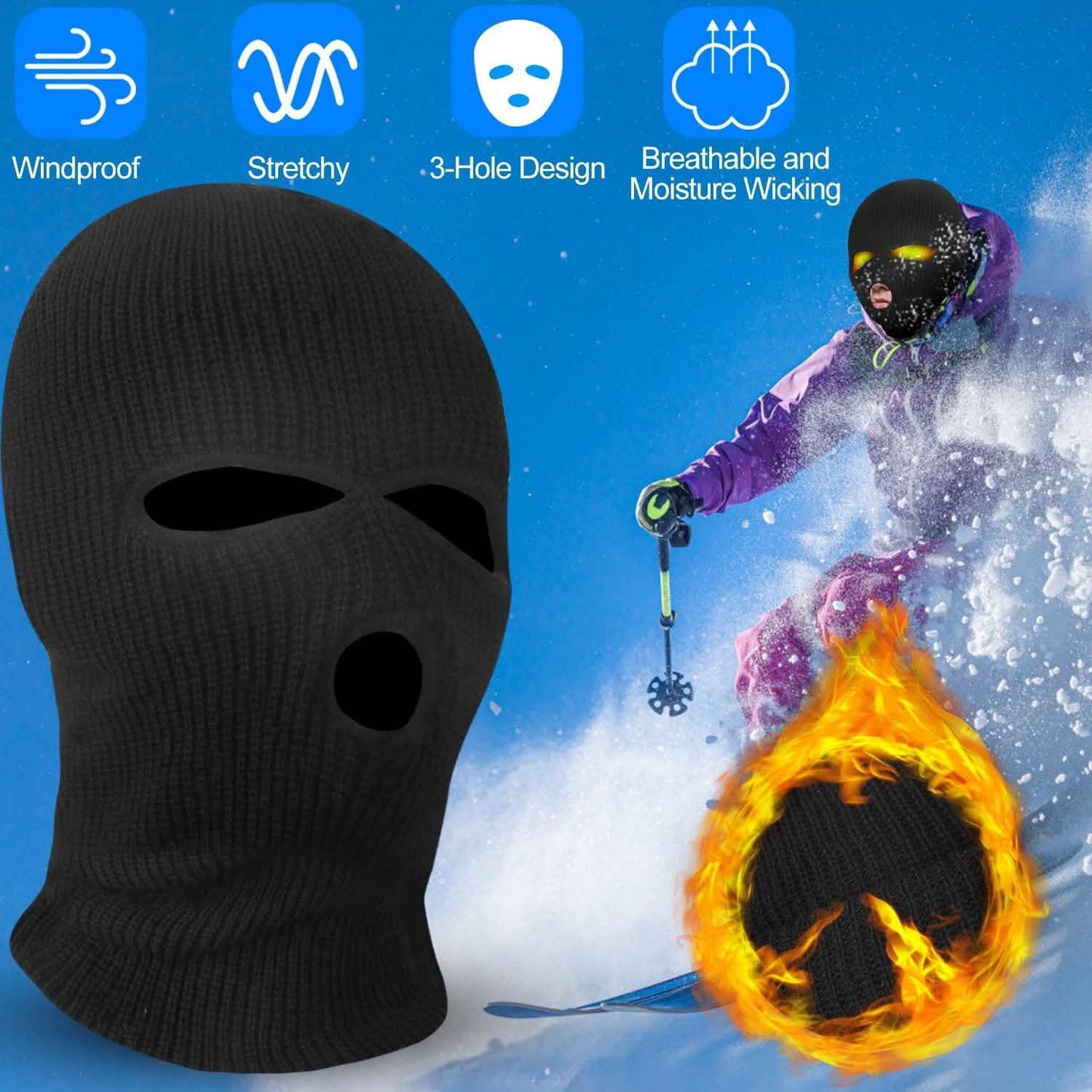 Balaclava Face Mask 3-Hole Knitted Windproof Ski Mask Full Face Cover DailySale