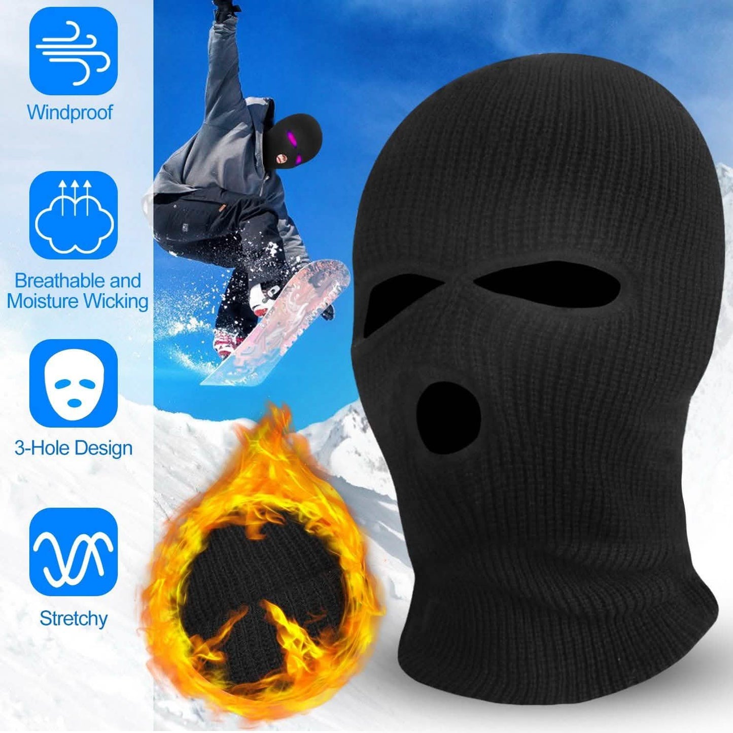Balaclava Face Mask 3-Hole Knitted Windproof Ski Mask Full Face Cover DailySale