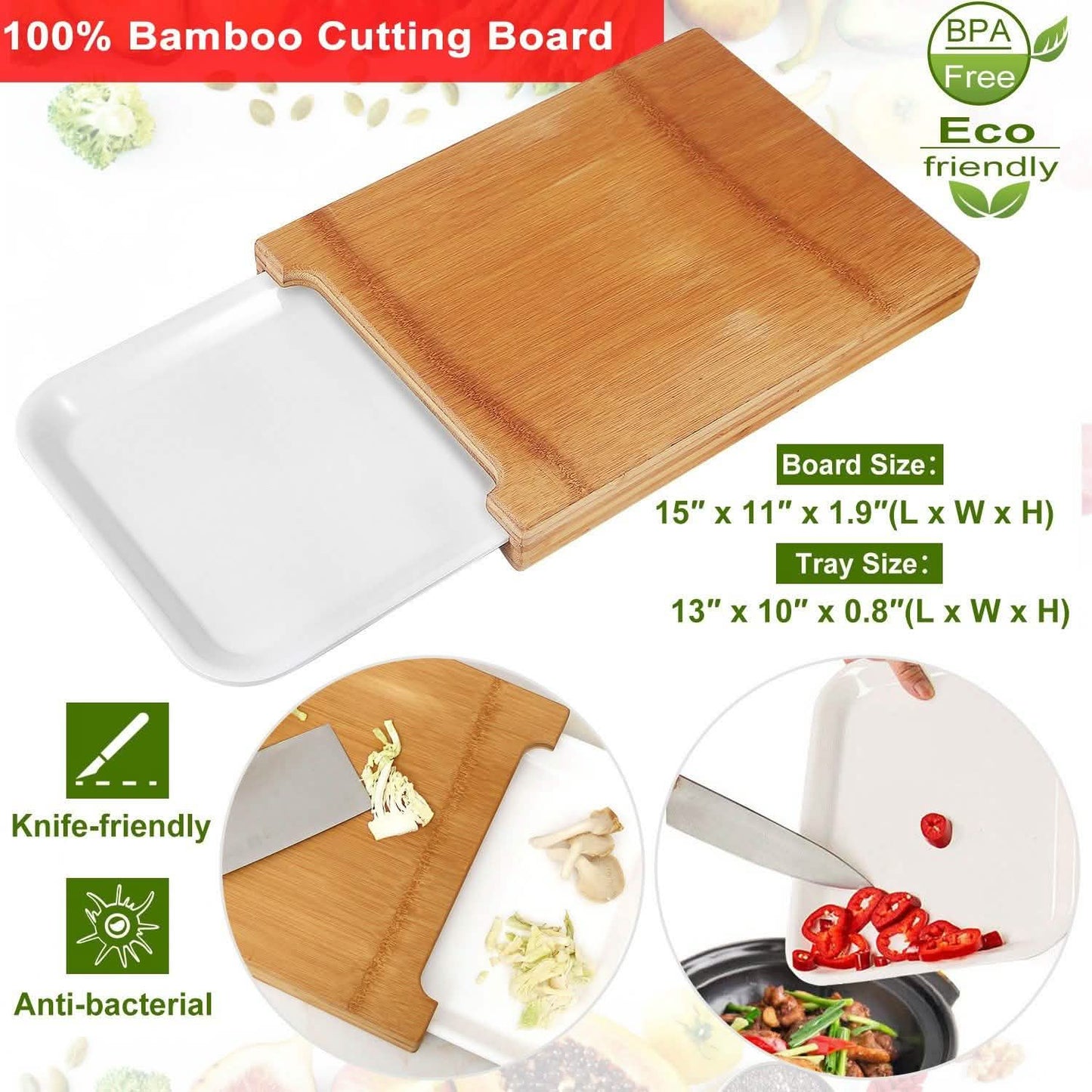 Bamboo Cutting Board with Sliding Draw Tray DailySale