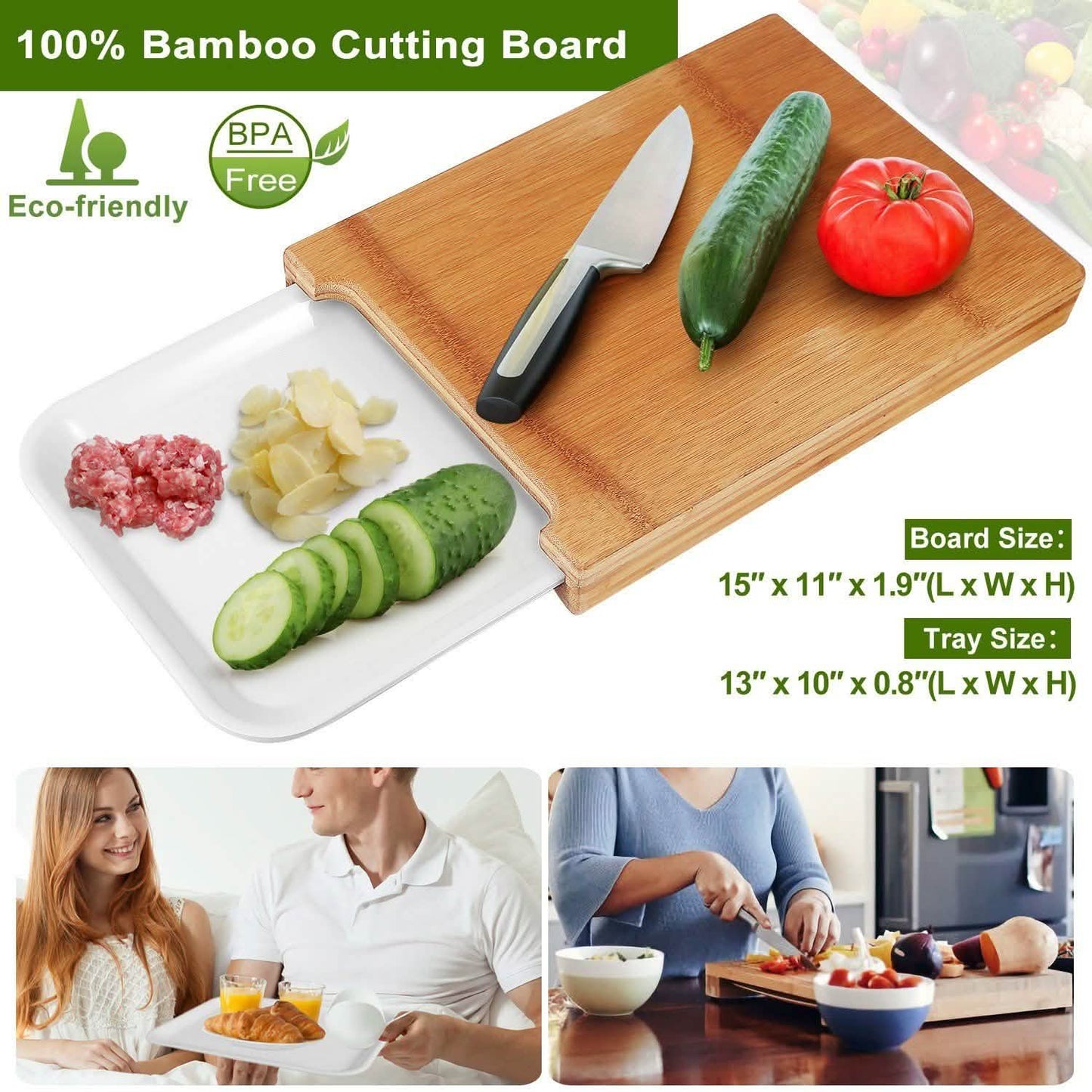 Bamboo Cutting Board with Sliding Draw Tray DailySale