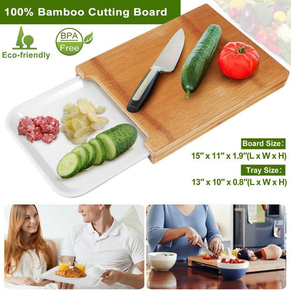 Bamboo Cutting Board with Sliding Draw Tray DailySale