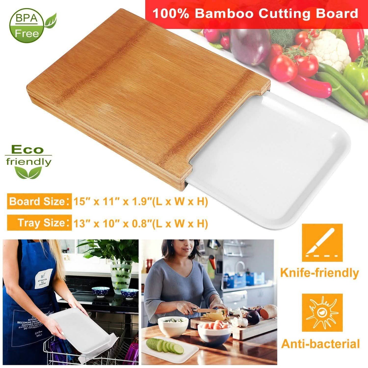 Bamboo Cutting Board with Sliding Draw Tray DailySale