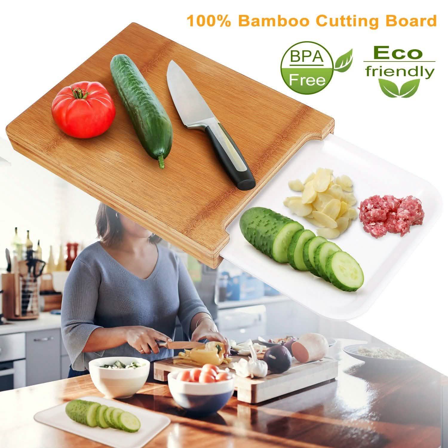 Bamboo Cutting Board with Sliding Draw Tray DailySale