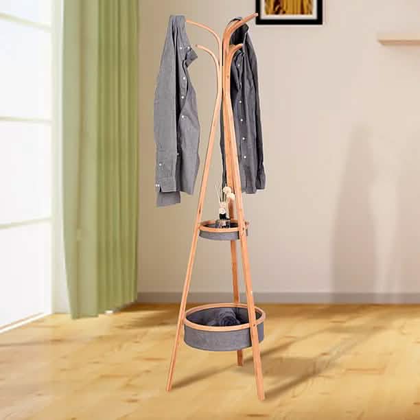 Bamboo Hanger with Storage Rack Living Room Bedroom DailySale