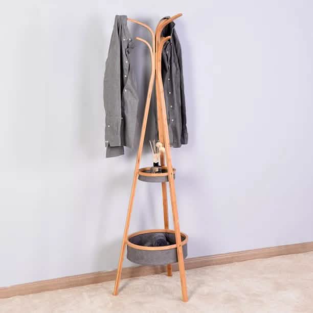 Bamboo Hanger with Storage Rack Living Room Bedroom DailySale