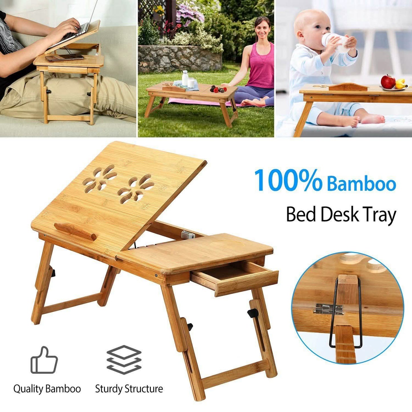 Bamboo Laptop Desk with Side Storage Drawer DailySale