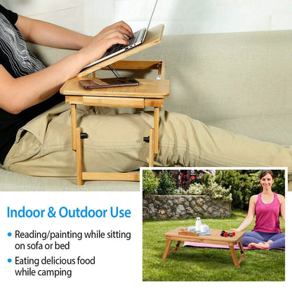 Bamboo Laptop Desk with Side Storage Drawer DailySale