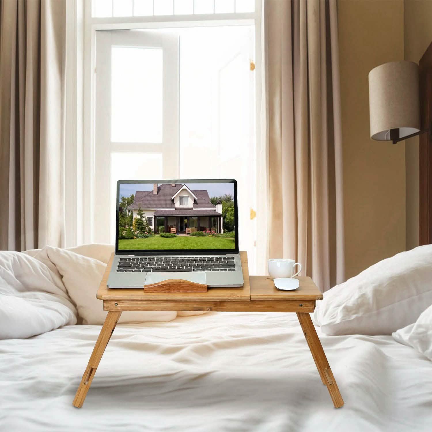 Bamboo Laptop Desk with Side Storage Drawer DailySale
