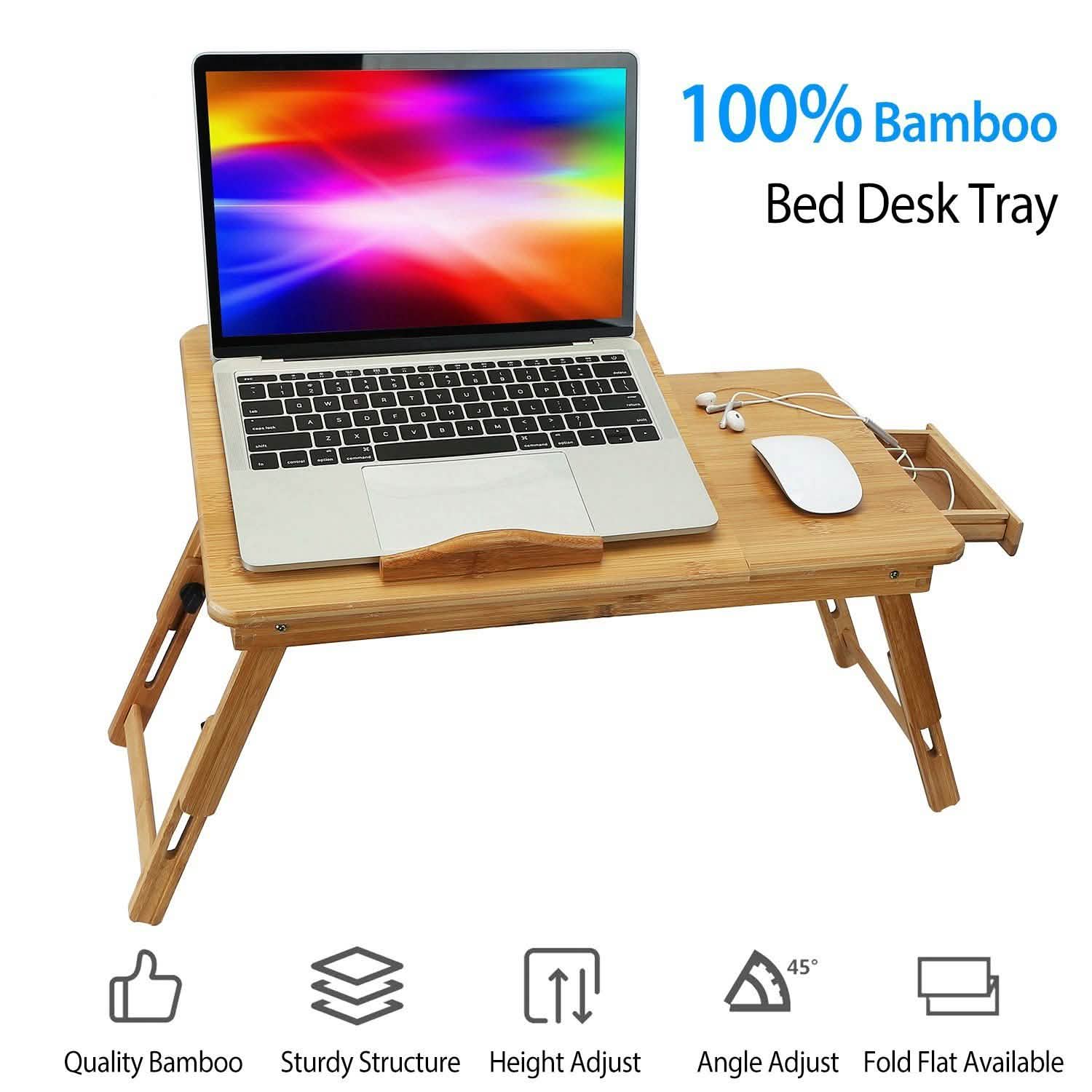 Bamboo Laptop Desk with Side Storage Drawer DailySale