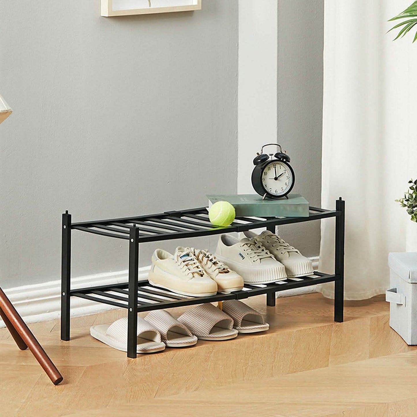 Bamboo Shoe Rack 2-Tier Stackable Shoe Shelf DailySale