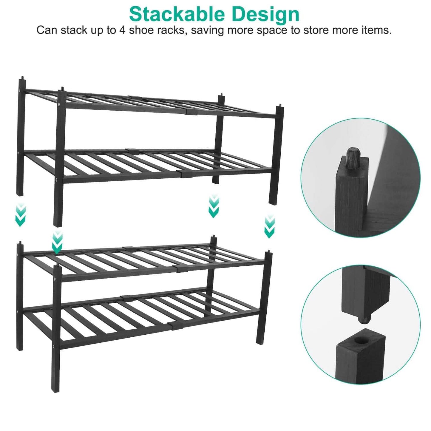 Bamboo Shoe Rack 2-Tier Stackable Shoe Shelf DailySale