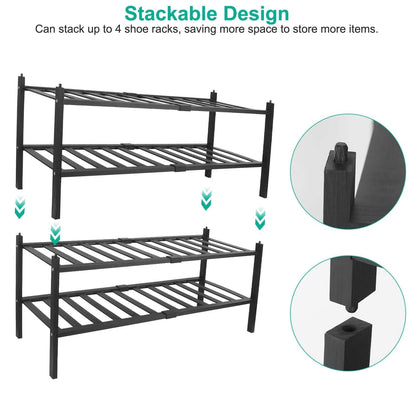 Bamboo Shoe Rack 2-Tier Stackable Shoe Shelf DailySale