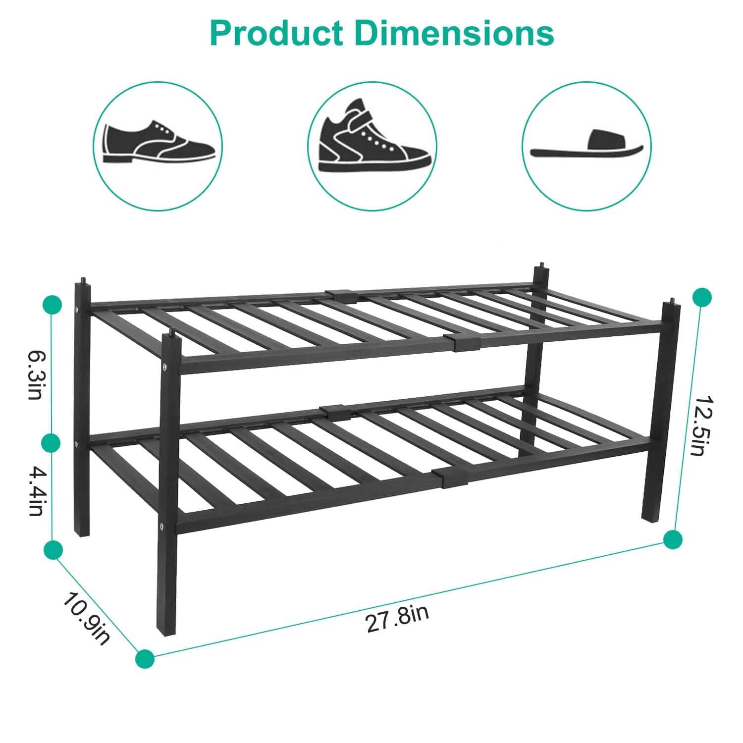 Bamboo Shoe Rack 2-Tier Stackable Shoe Shelf DailySale