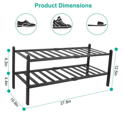 Bamboo Shoe Rack 2-Tier Stackable Shoe Shelf DailySale