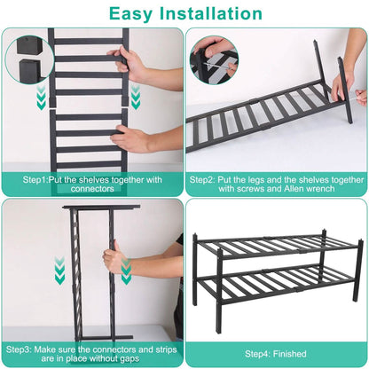 Bamboo Shoe Rack 2-Tier Stackable Shoe Shelf DailySale