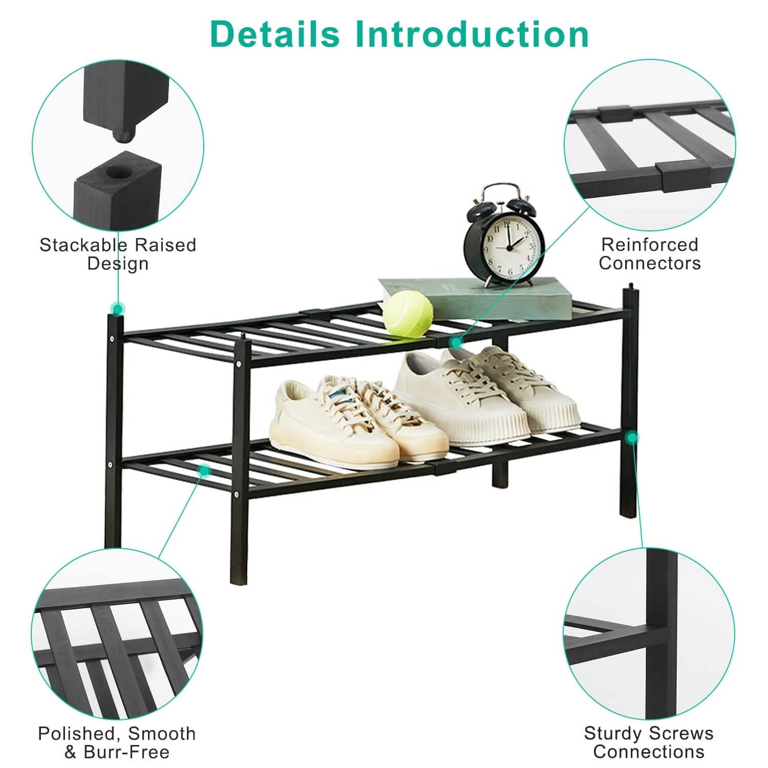 Bamboo Shoe Rack 2-Tier Stackable Shoe Shelf DailySale