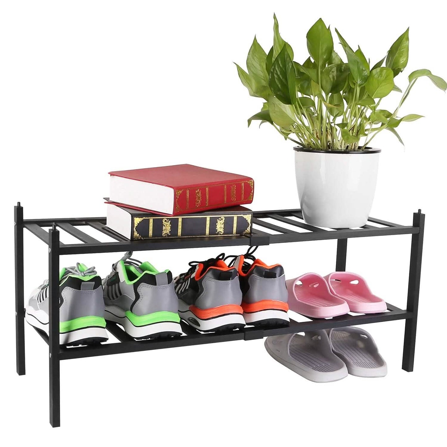 Bamboo Shoe Rack 2-Tier Stackable Shoe Shelf DailySale