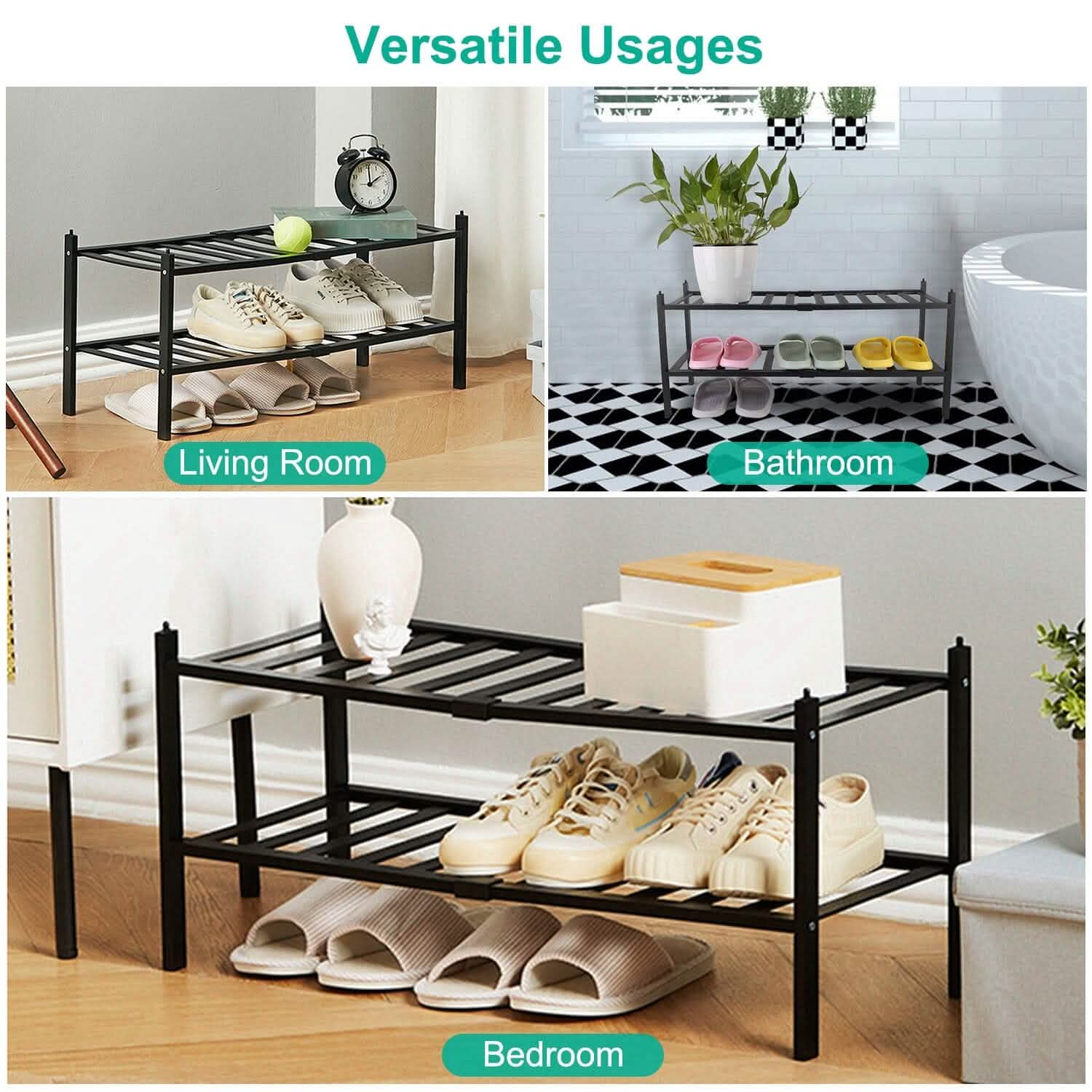 Bamboo Shoe Rack 2-Tier Stackable Shoe Shelf DailySale