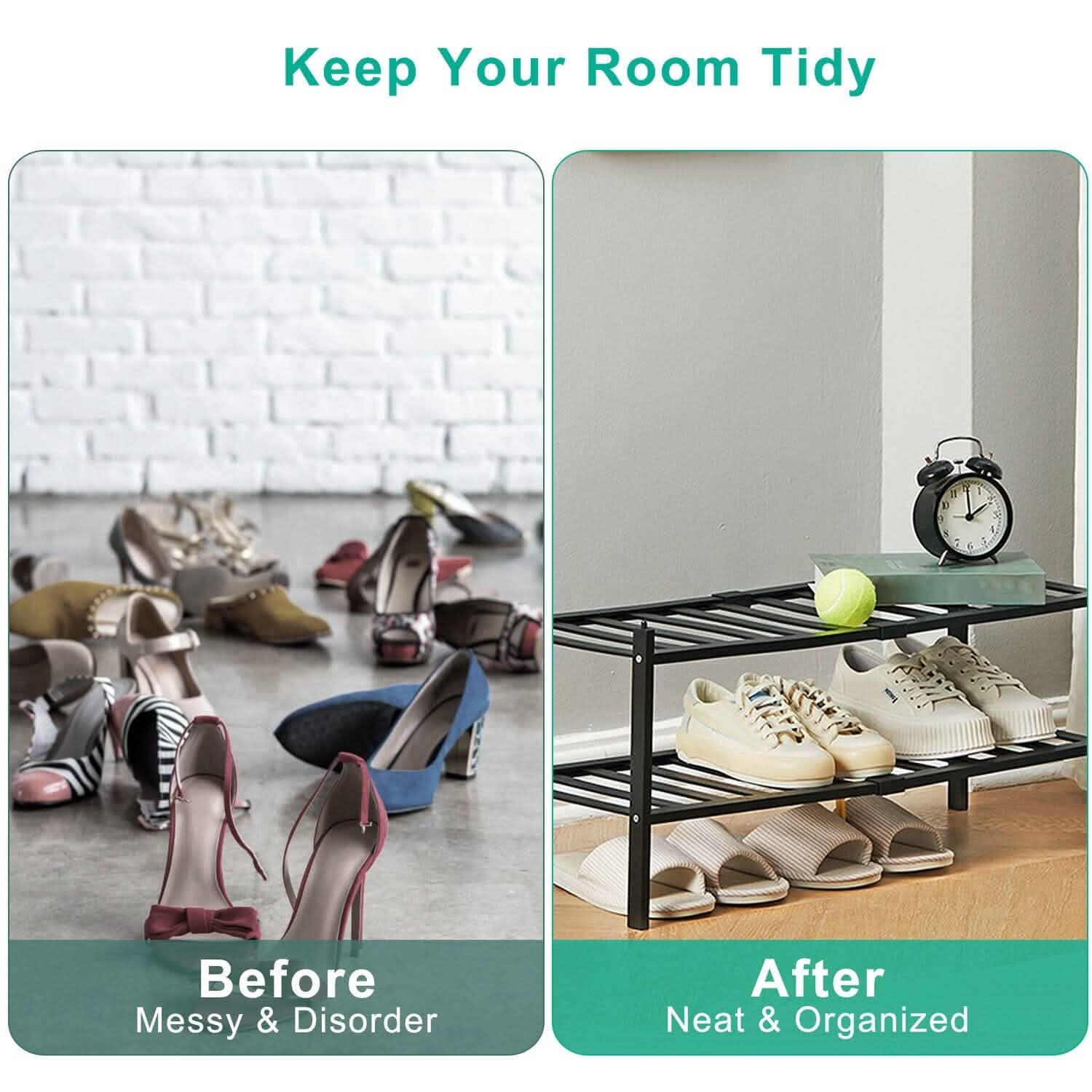 Bamboo Shoe Rack 2-Tier Stackable Shoe Shelf DailySale