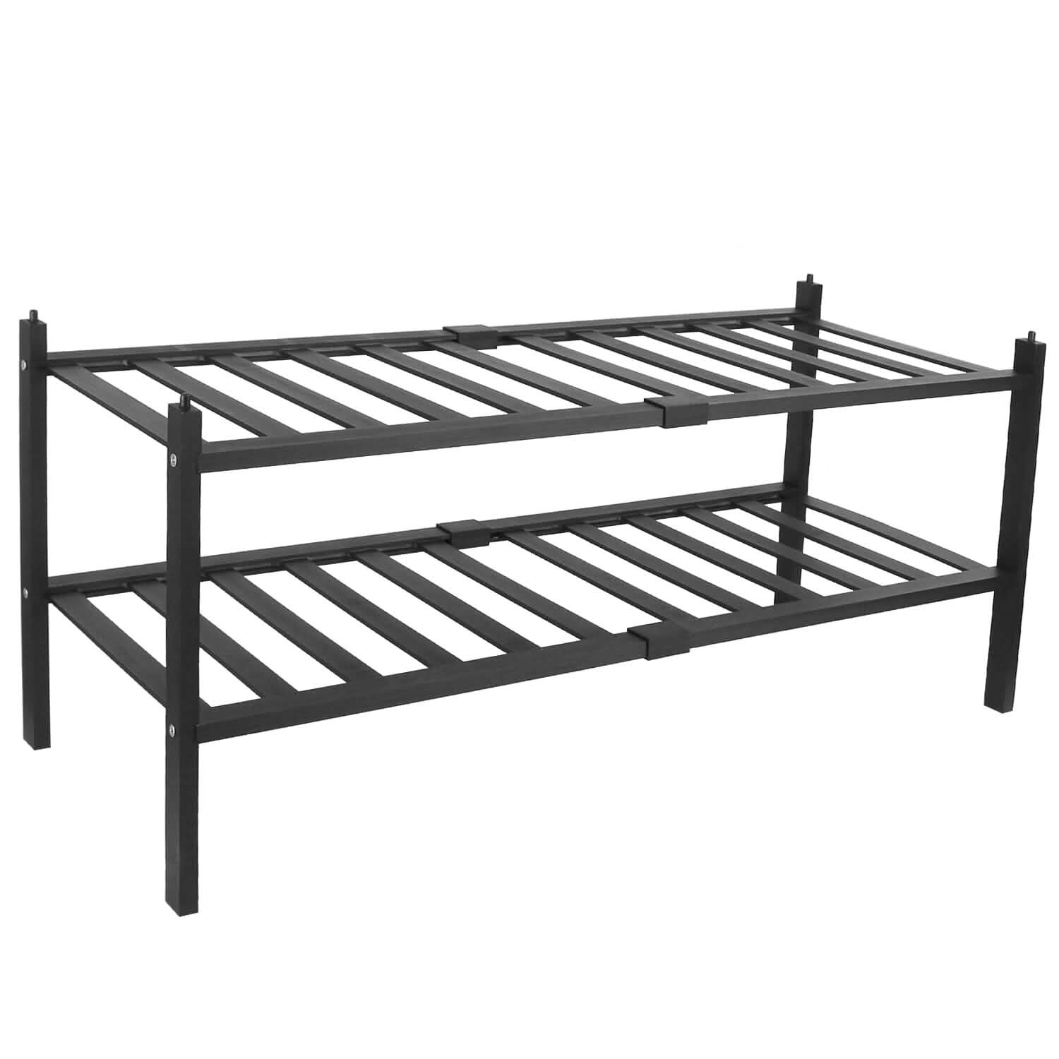 Bamboo Shoe Rack 2-Tier Stackable Shoe Shelf DailySale