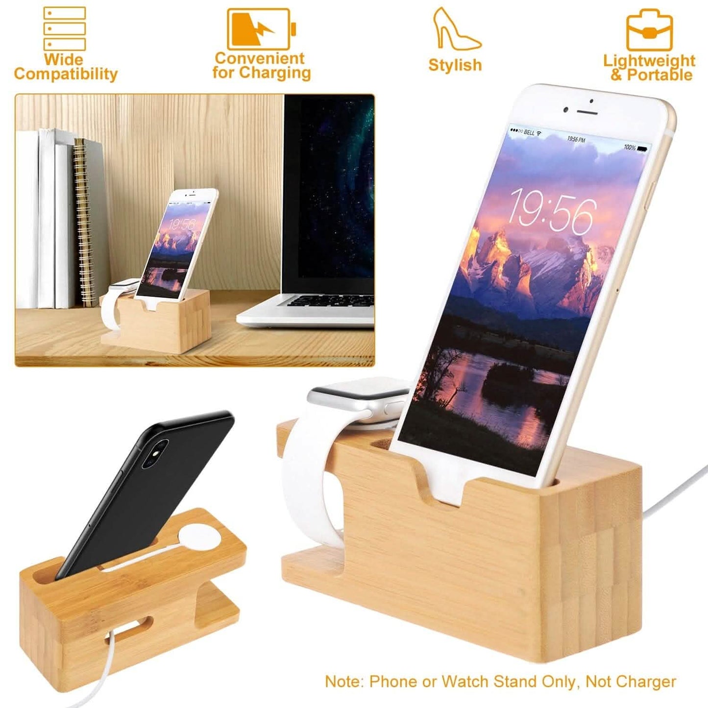Bamboo Wood Charging Stand for Apple Watch DailySale