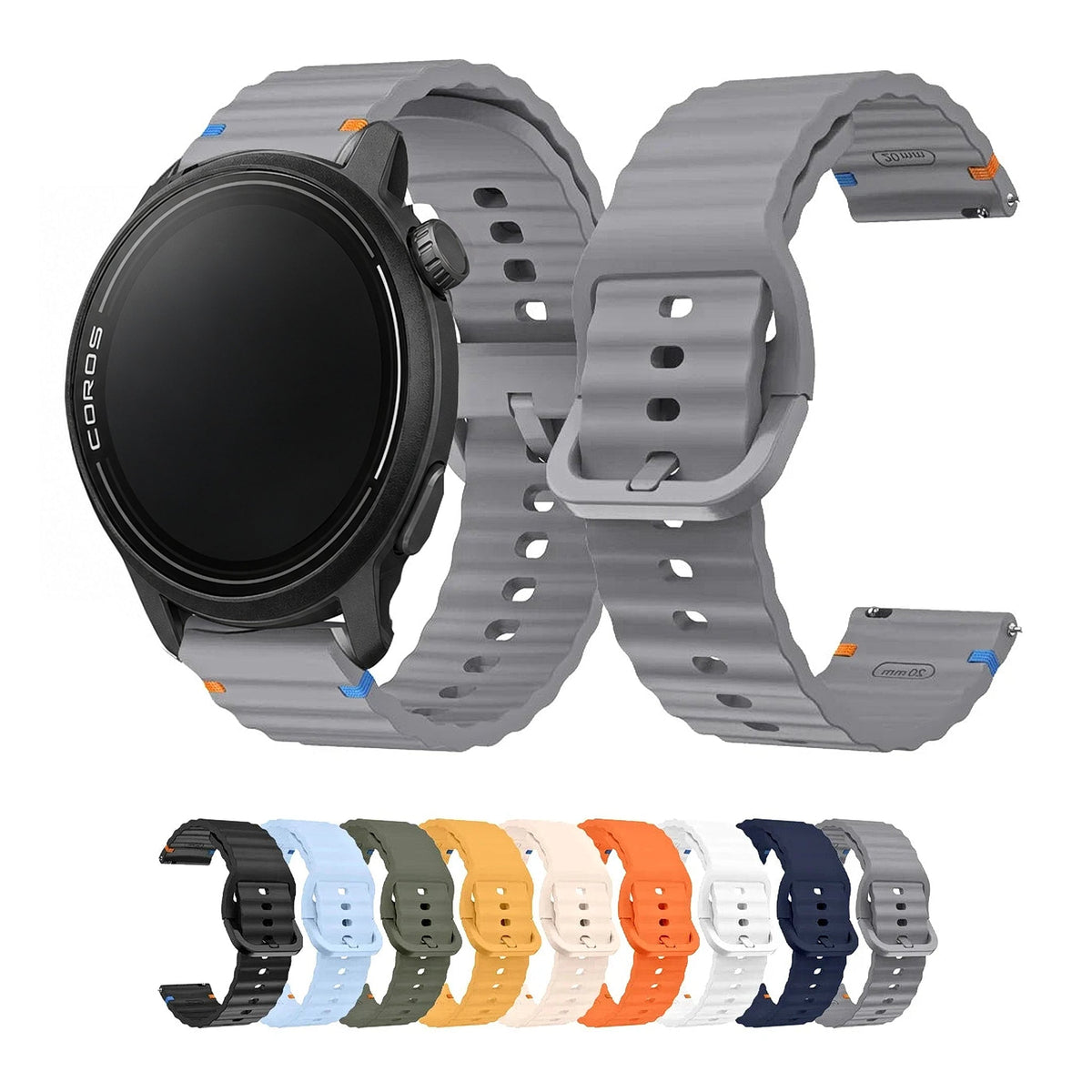 COROS PACE & APEX Wave-Ribbed Silicone Band, Matching Buckle BandsCo Straps