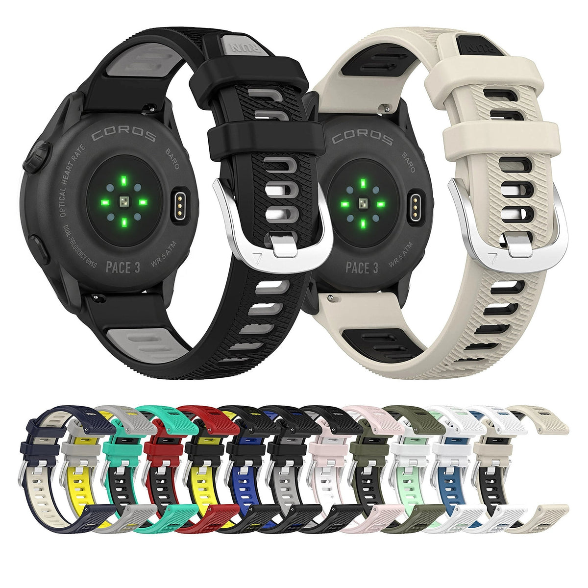 COROS PACE & APEX Two-Tone Silicone Band with Silver Buckle BandsCo Straps